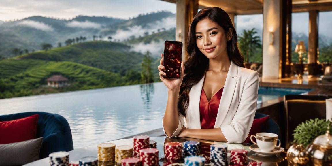 Pemain menggunakan telefon untuk bermain blackjack di kasino mudah alih Malaysia jili44